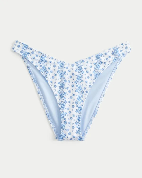 Ribbed High-Leg V-Waist Cheeky Bikini Bottom