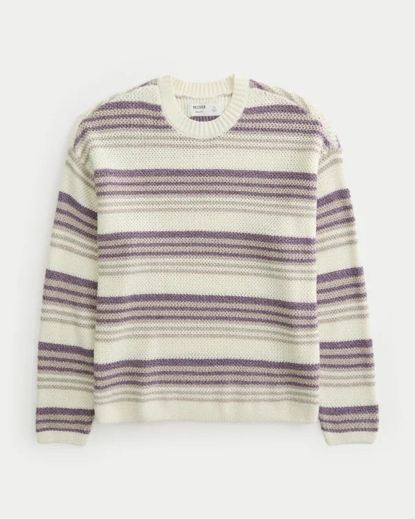 Boxy Textural Stripe Crew Sweater
