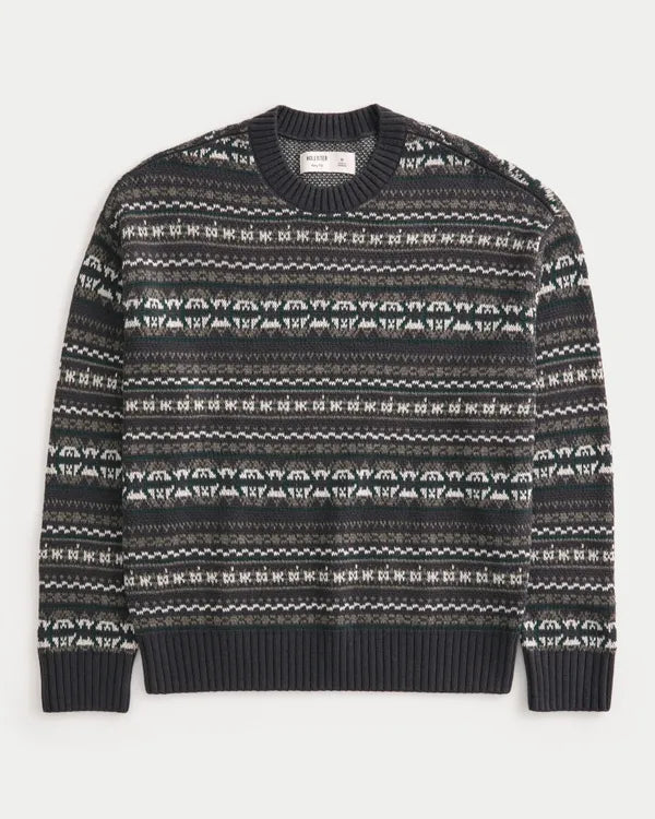 Boxy Pattern Crew Sweater