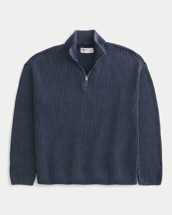 Boxy Heavyweight Washed Quarter-Zip Sweater