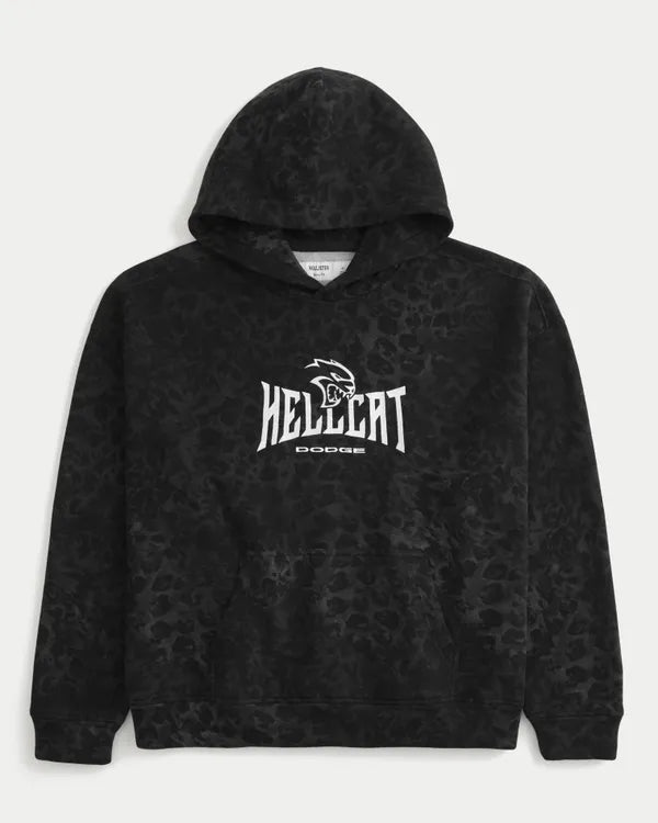 Boxy Leopard Print Dodge Hellcat Graphic Hoodie
