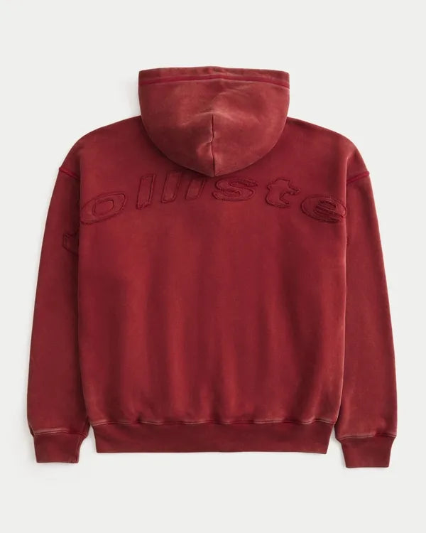 Boxy Washed Zip-Up Logo Graphic Hoodie