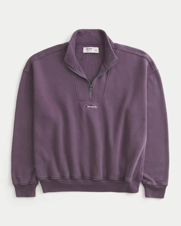 Boxy Quarter-Zip Logo Sweatshirt