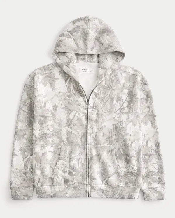 Boxy Camo Zip-Up Hoodie