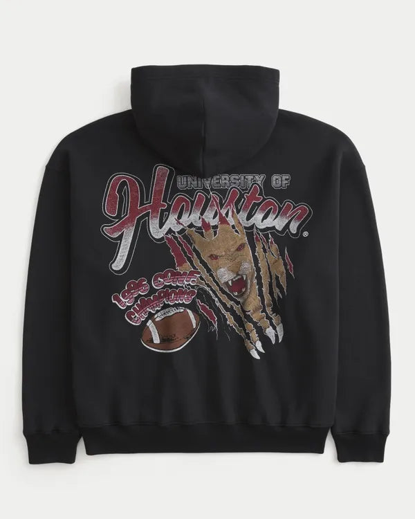 Boxy Zip-Up University of Houston Cougars Graphic Hoodie