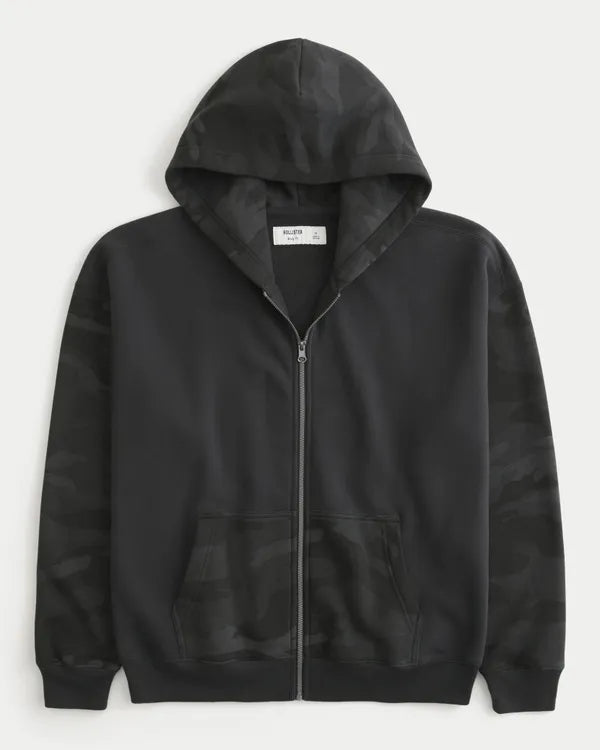 Boxy Camo Zip-Up Hoodie