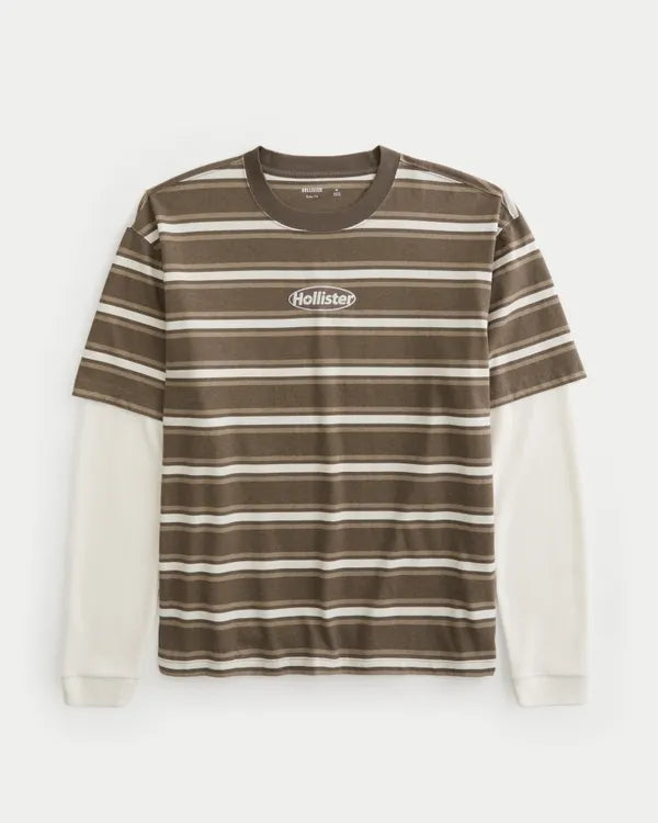Boxy Layered 2-in-1 Microthermal Crew T-Shirt