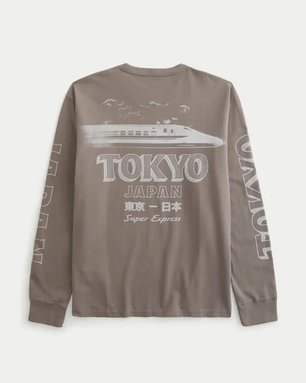 Relaxed Cotton Long-Sleeve Tokyo Graphic Tee