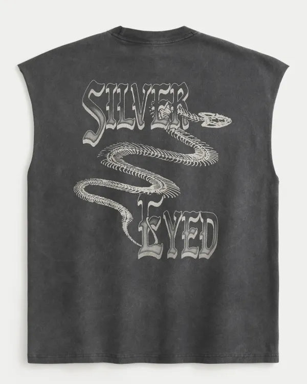 Boxy Heavyweight Silver Eyed Graphic Cutoff Tank