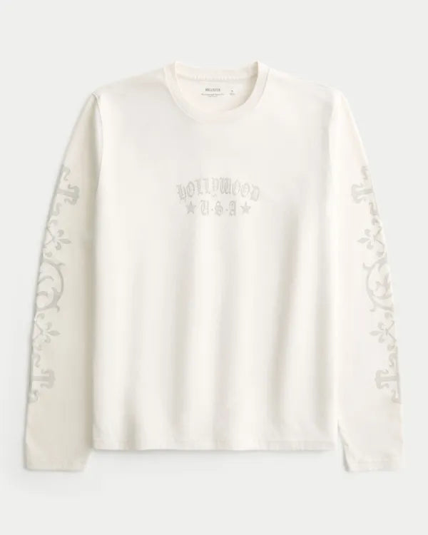 Boxy Heavyweight Long-Sleeve Hollywood Graphic Tee
