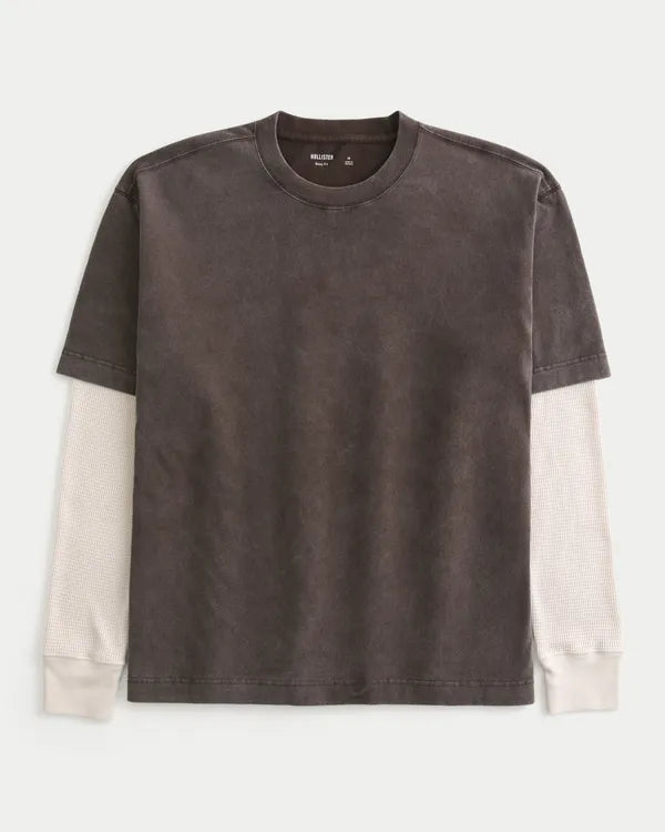 Boxy Layered Waffle 2-in-1 Crew T-Shirt