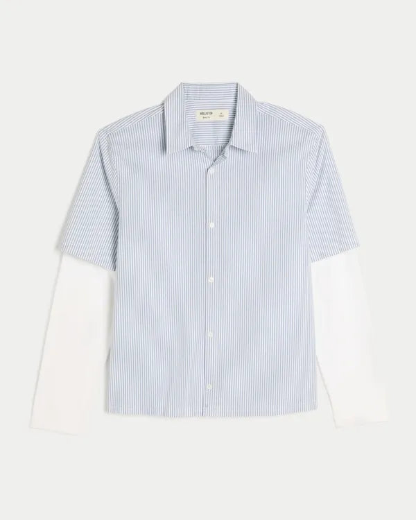 Boxy Layered 2-in-1 Button-Through Shirt