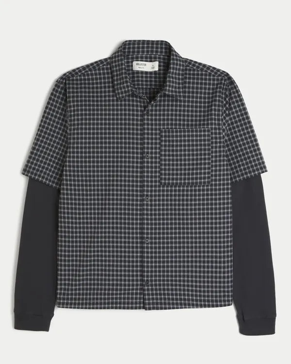 Boxy Button-Through Layered 2-in-1 Shirt