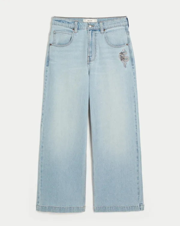 Snake Embroidery Super Baggy Jeans