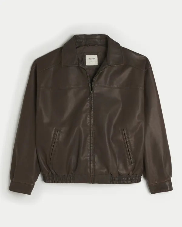 Faux Leather Harrington Jacket