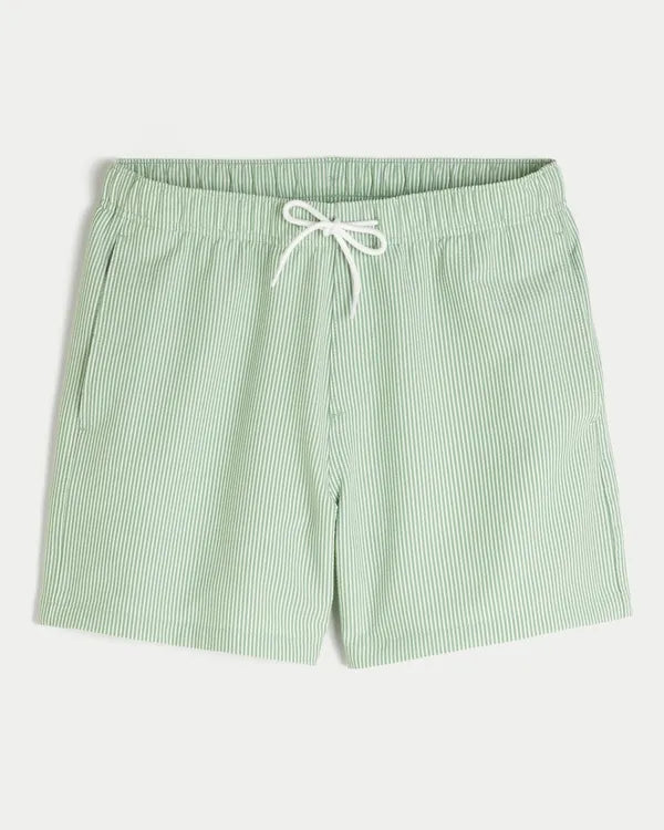 Mid-Thigh Seersucker Swim Trunks