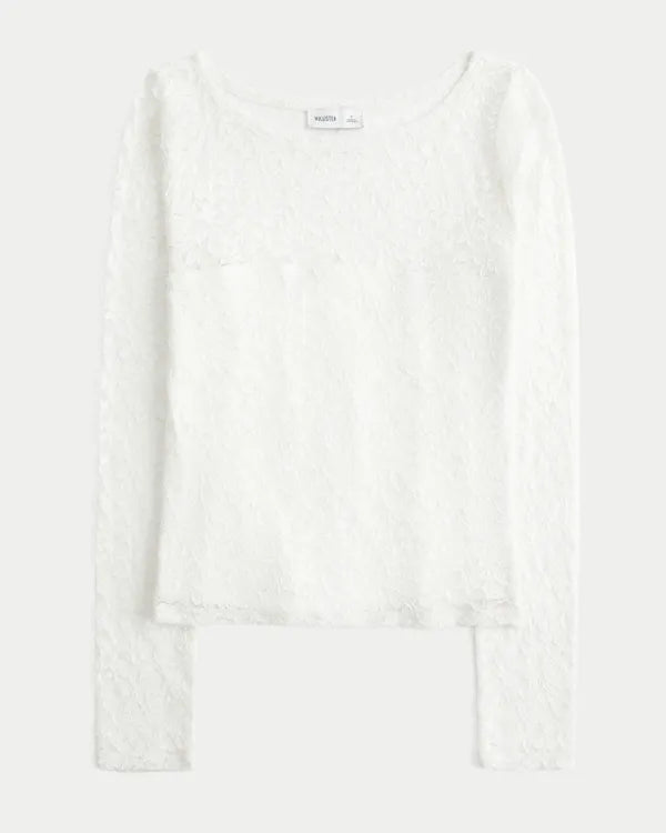 All-Over Lace Slash-Neck Top