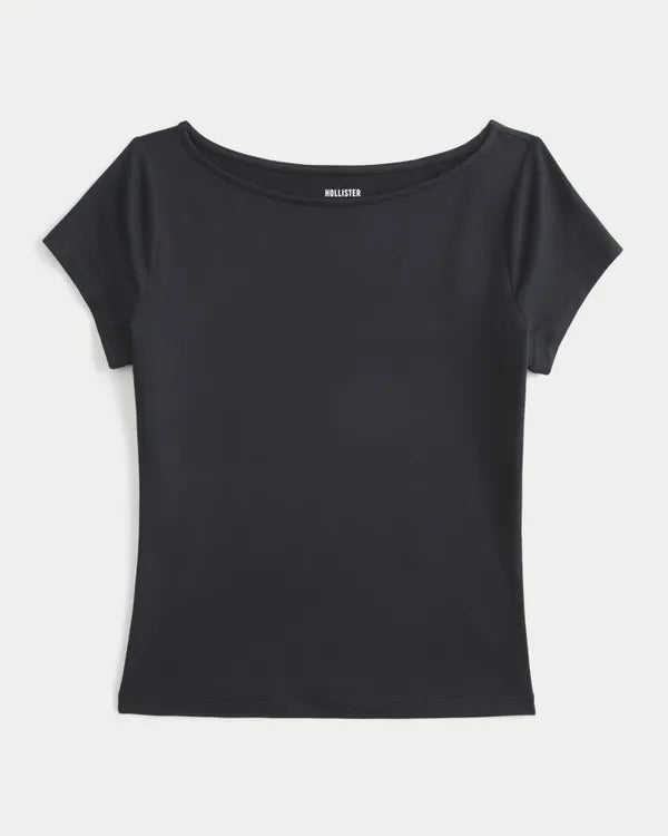 Soft Seamless Fabric Slash-Neck Top