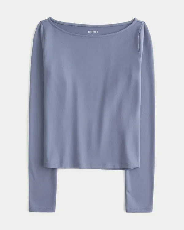 Soft Stretch Seamless Fabric Slash-Neck Top