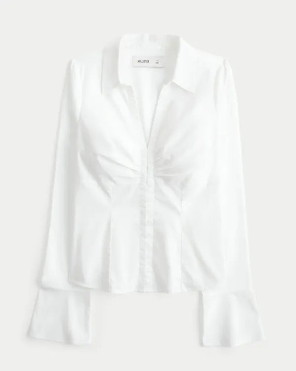 Hollister Ciara Long-Sleeve Poplin Hook and Eye Shirt