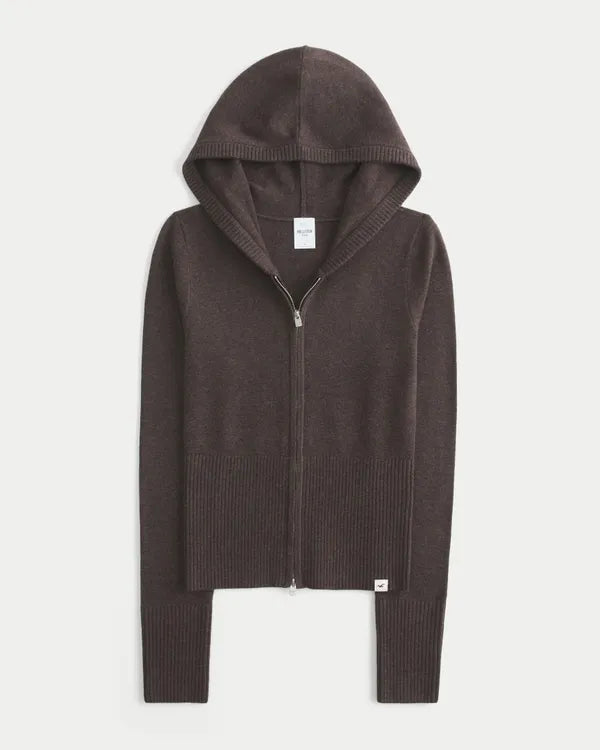 Sweater-Knit Zip-Up Hoodie
