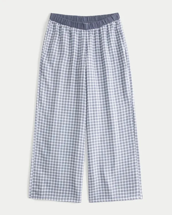 Contrast Waist Baggy Flannel Pants