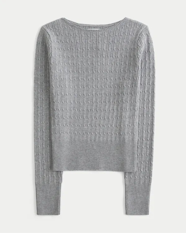 Cable-Knit Slash-Neck Sweater