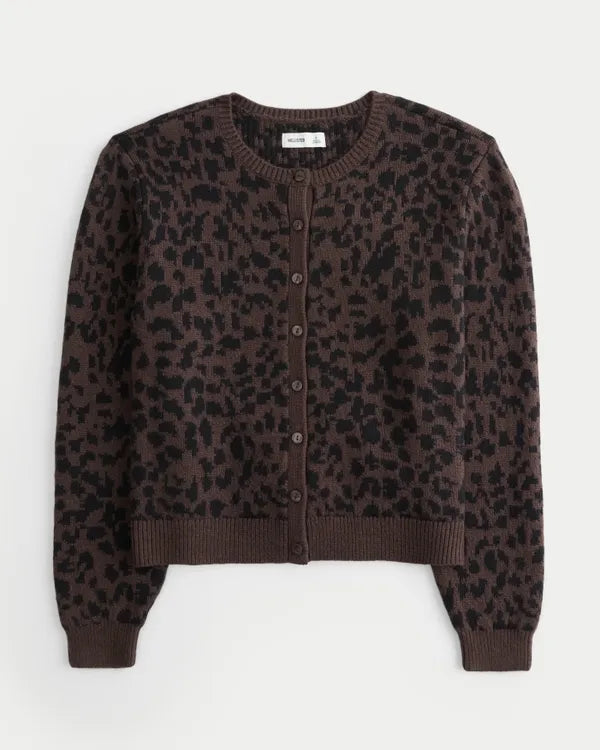 Easy Leopard Print Crew Cardigan