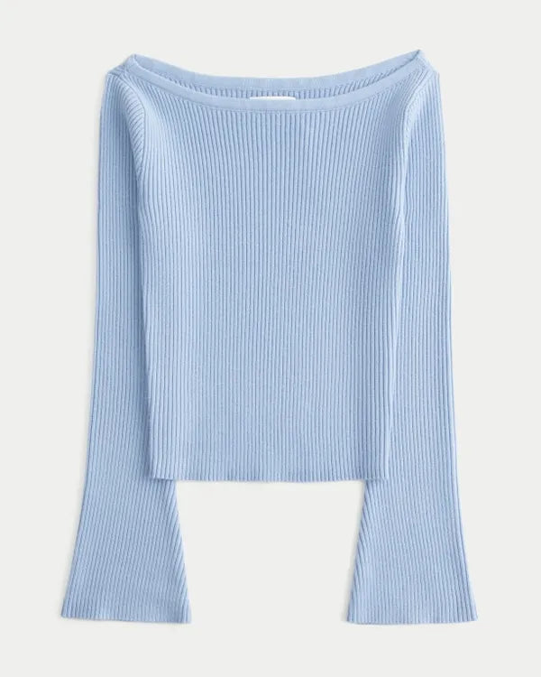 Slash-Neck Bell Sleeve Sweater
