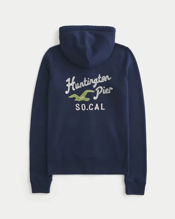 Hollister Feel Good Slim Zip-Up Logo Graphic Hoodie