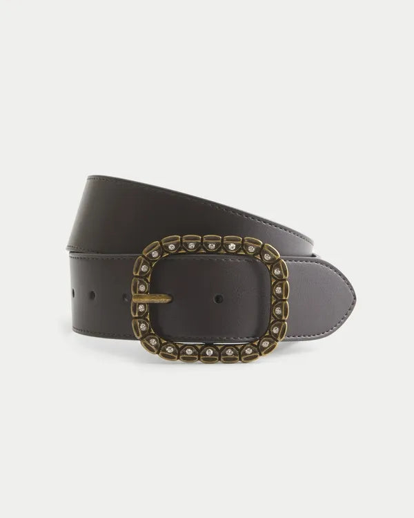 Rhinestone Buckle Faux Leather Belt