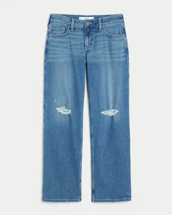 Low-Rise Ripped Dad Jeans