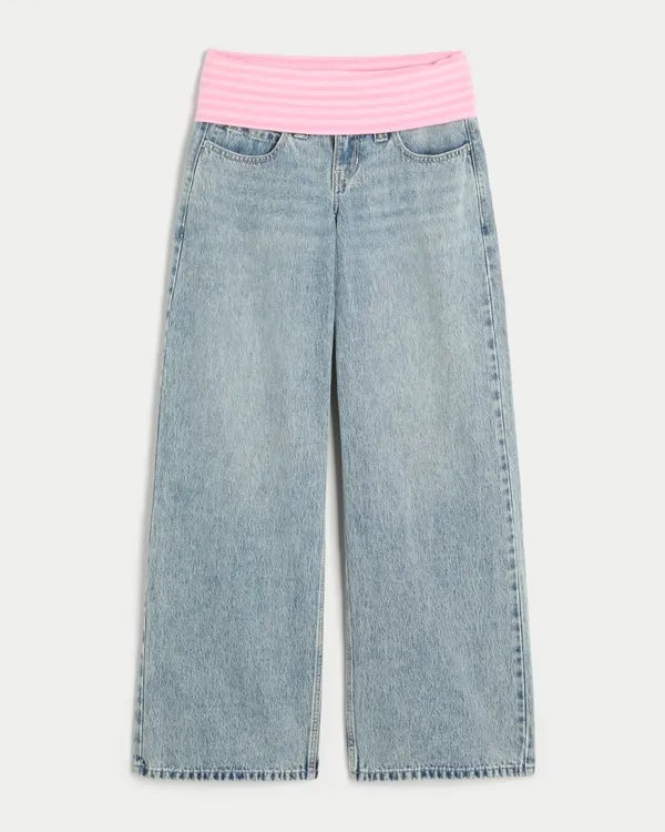 Ultra Low-Rise Foldover Waist Super Baggy Jeans