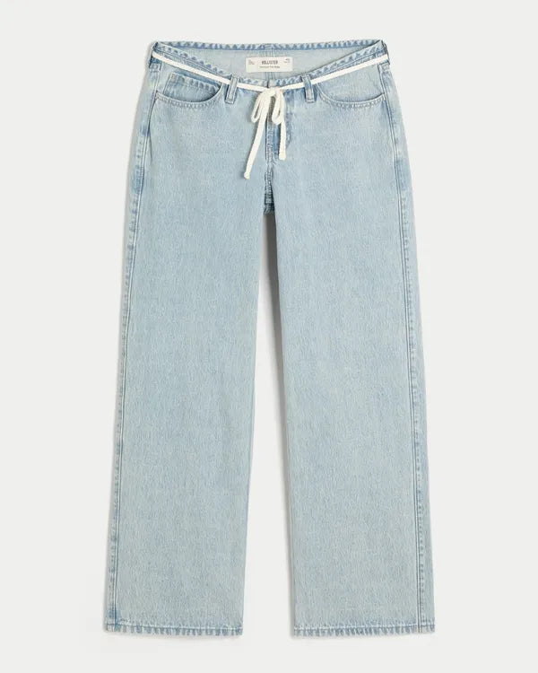 Ultra Low-Rise Mini Waistband Tie Waist Baggy Jeans