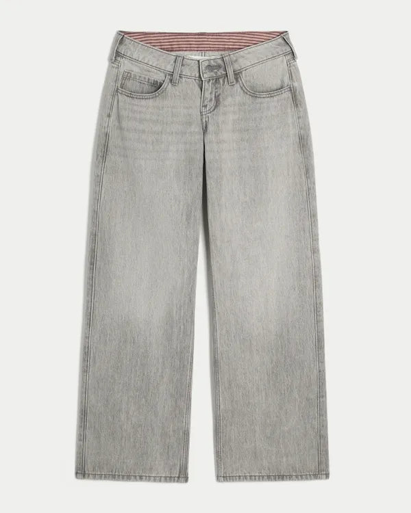 Ultra Low-Rise Foldover Waist Baggy Jeans