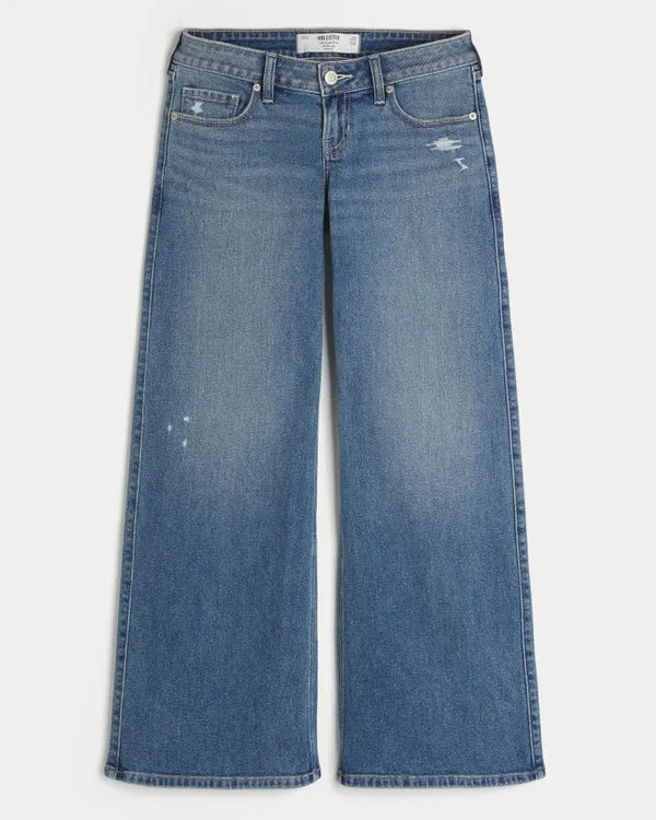Ultra Low-Rise Distressed Wide-Leg Jeans