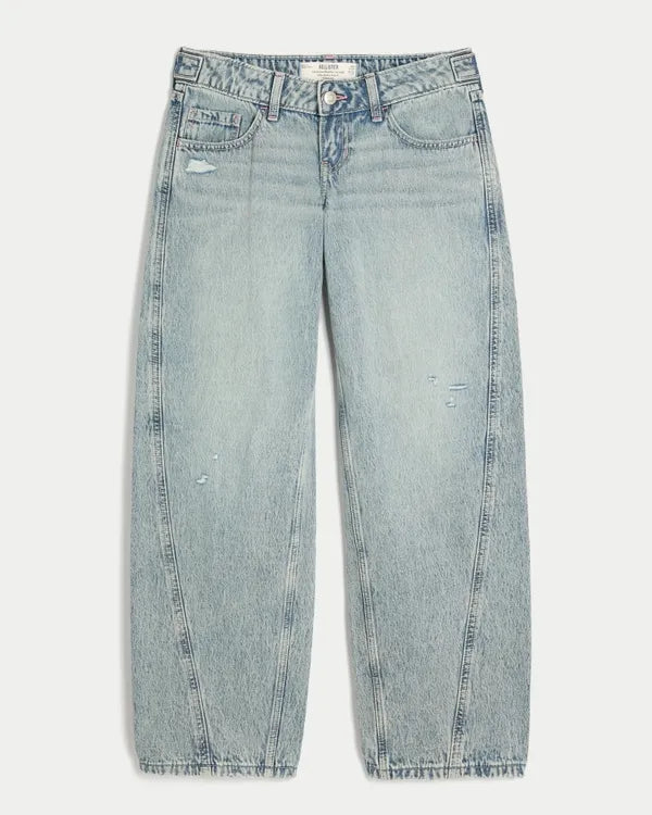 Hollister Andi Adjustable Waist Ultra Low-Rise Distressed Barrel Jeans