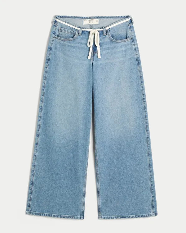 Ultra Low-Rise Tie Waist Super Baggy Jeans