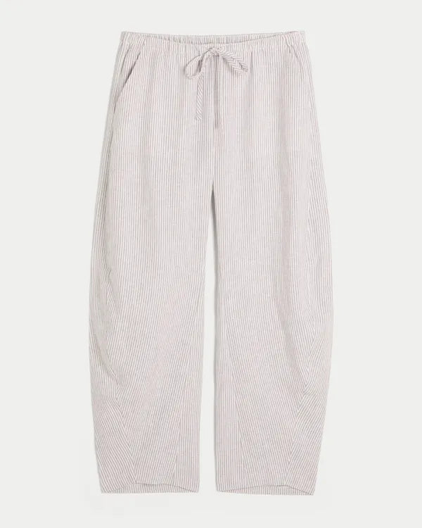 Low-Rise Linen-Bend Barrel Pull-On Pants