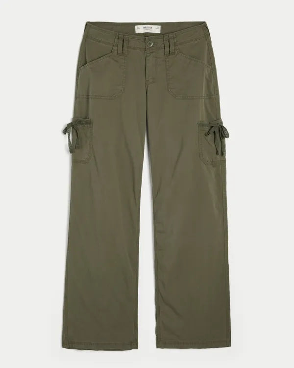 Low-Rise Lace Trim Baggy Pants