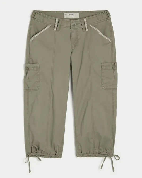 Hollister Andi Adjustable Waist Baggy Lace-Trim Capri Pants