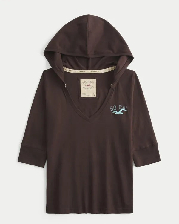 Hooded Half-Sleeve Logo Graphic Tee