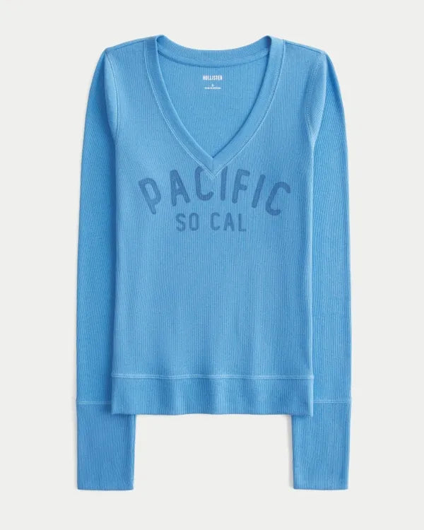 Long-Sleeve V-Neck Pacific Graphic Tee