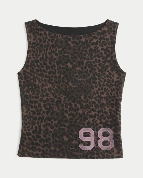 Leopard Print 98 Graphic Slash-Neck Tank
