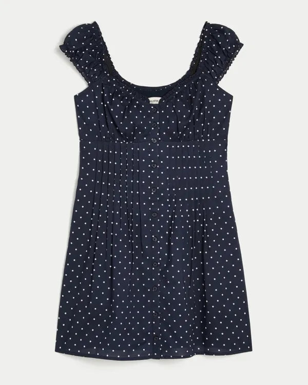 Cap Sleeve Button Front Mini Dress