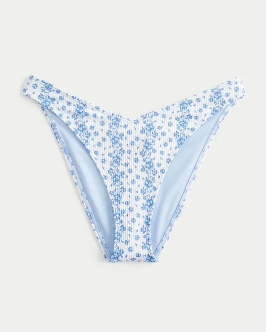 Ribbed High-Leg V-Waist Cheeky Bikini Bottom
