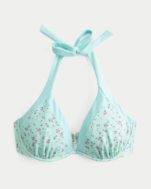 Curvy Wide Strap Halter Underwire Bikini Top