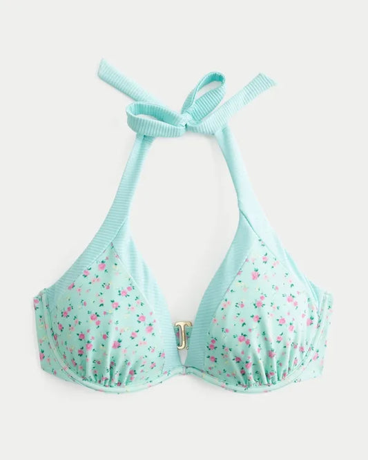 Curvy Wide Strap Halter Underwire Bikini Top