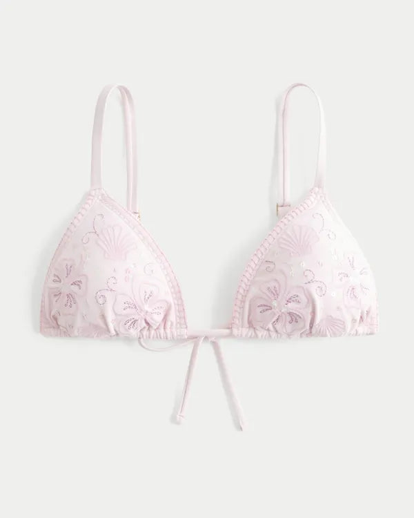 Embellished Stitch Over-the-Shoulder Triangle Bikini Top