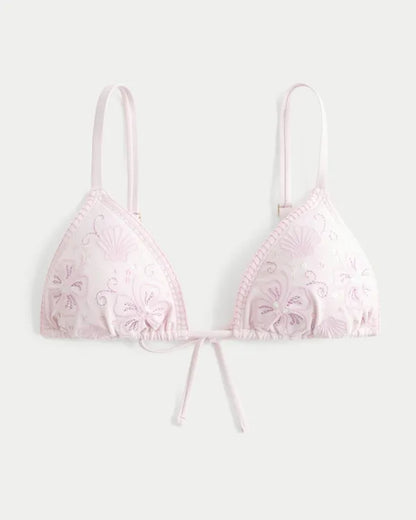 Embellished Stitch Over-the-Shoulder Triangle Bikini Top